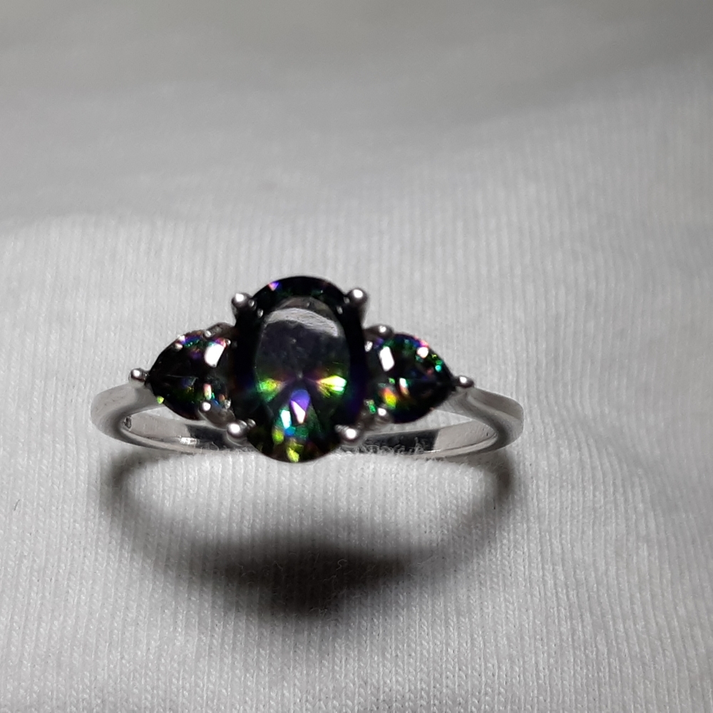 .925 Sterling Dark Rainbow Ring